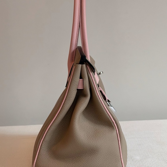 HERMES BIRKIN Beige Pink Leather Handbag Silver Hardware - Picture 4 of 16